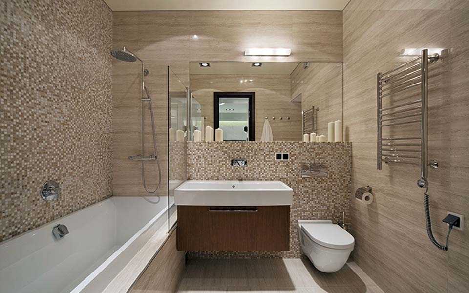 Отделка ванной комнаты 2023: материалы для стен и пола (45 фото)