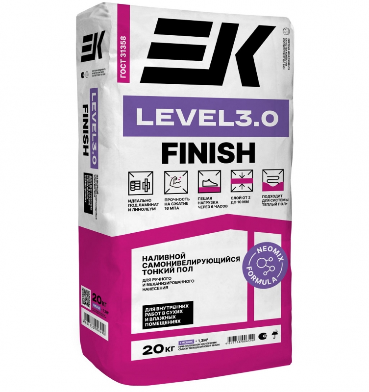 Смесь для пола ЕК LEVEL 3.0 финишный (1-10мм) 20кг (60шт)
