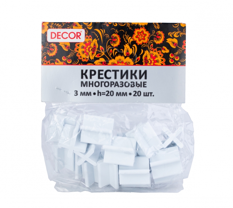 Крестики для плитки многоразовые h=20мм 3,0мм 20 шт/уп НАМЕРЕНИЕ