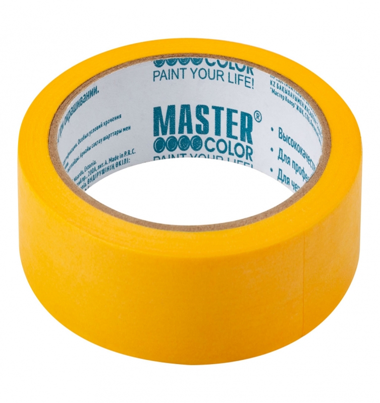 Лента малярная MASTER COLOR золотистая,рисовая бумага 48мм х 25м,терм до 100С,УФ-стойкость 30 дней