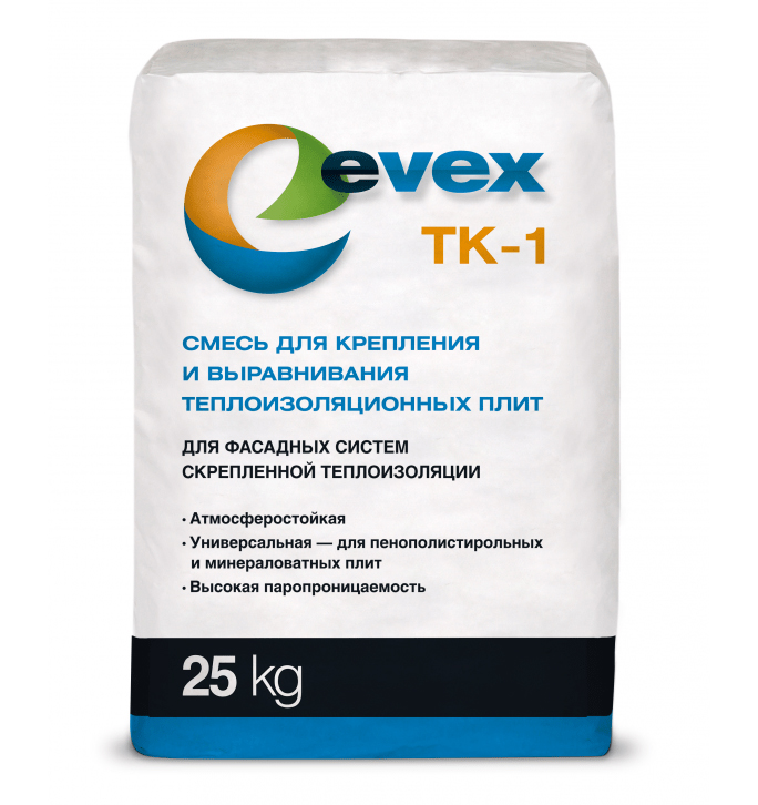 Штукатурно-клеевая смесь ЭВЕКС ТК-1 для фасадов 25кг (48)
